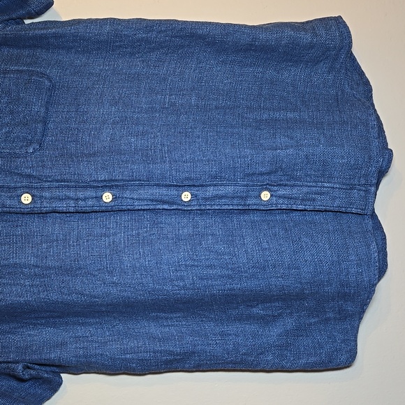 Faherty Indigo Basketweave Short Sleeve Palma Linen Button Front Shirt NWOT - Picture 6 of 15
